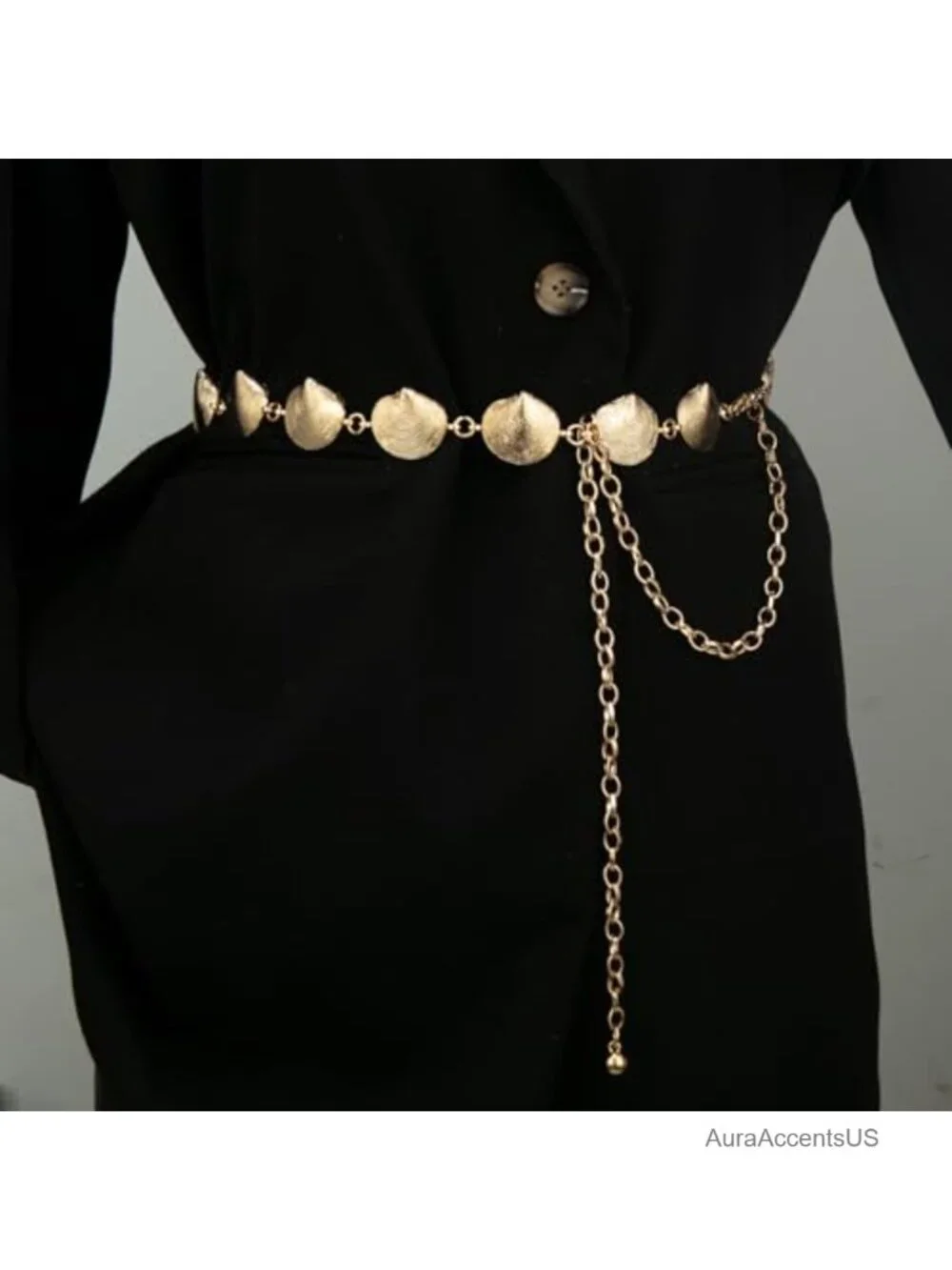 Metal Chain Dress Belt Hollow Out Daisy Decorated Skinny Waist Belt
